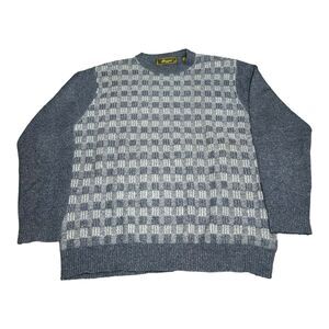 Cashmere Sweater Pullover L Glenshiel Lux Knit Crew Neck Plaid Blue Christmas
